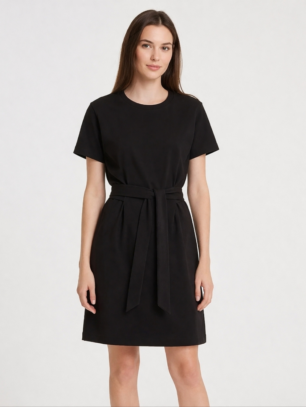Vince. Black 100% Cotton Short Sleeve Tie-Waist T-Shirt Mini Dress XL